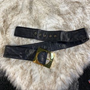 90s supple leather black big buckle belt